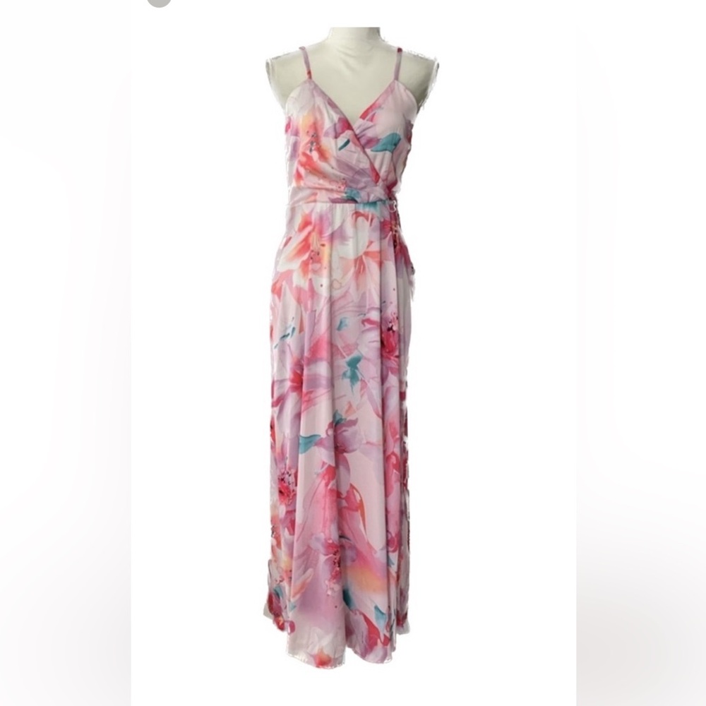 Nicole Miller Pink and Orange Halter Maxi Dress